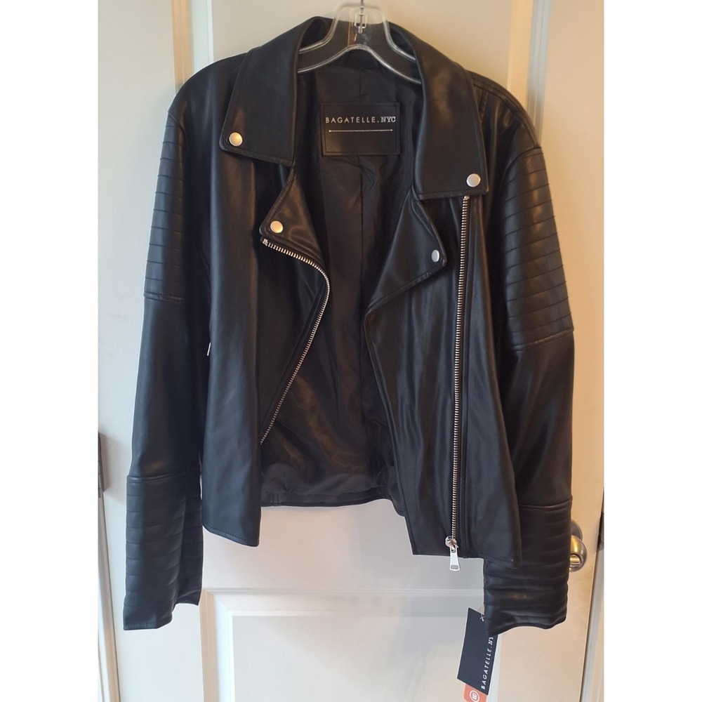 Bagatelle NYC Women's Black Faux Leather Moto Jacket XL Biker Zip New With Tags